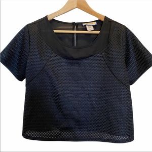 Vintage Retro USA JOOMPY Black Y2K Mesh Sheer Short Sleeve Crop Top M